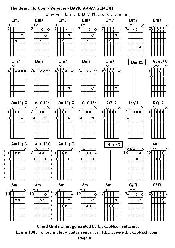 Chord Grids Chart of chord melody fingerstyle guitar song-The Search Is Over - Survivor - BASIC ARRANGEMENT,generated by LickByNeck software.